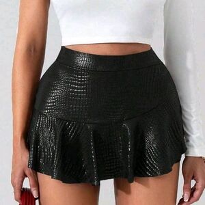 Black Croc-Embossed Mini Skirt
